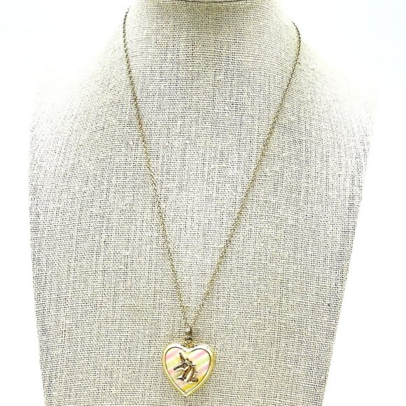 CLAIRES Signed Heart Locket Necklace with Unicorn Gold Tone - Picture 1 of 8